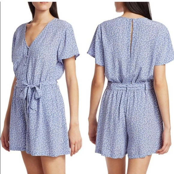 Rails Sophia Sky Blue Daisies Romper Floral Playsuit Button Front Blue White XS - Picture 2 of 15
